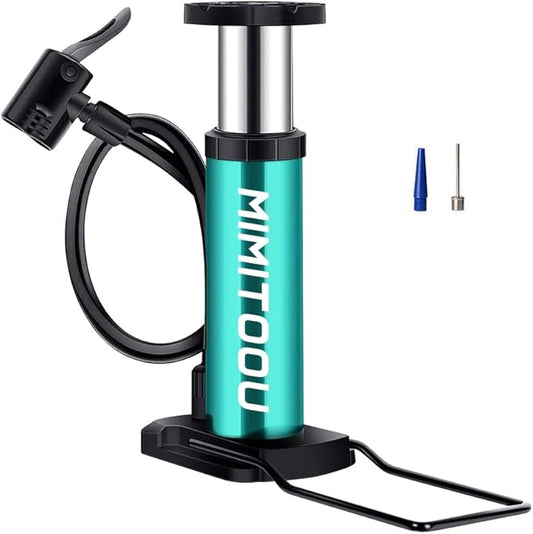 Bike Pump, Mini Bicycle Pump Portable Bike Floor Pump with Presta and Schrader Valves Aluminum Alloy Floor Bicycle Air Pump Compact Mini Bike Tire Pump, Extra Valve and Gas Needle for All Bike