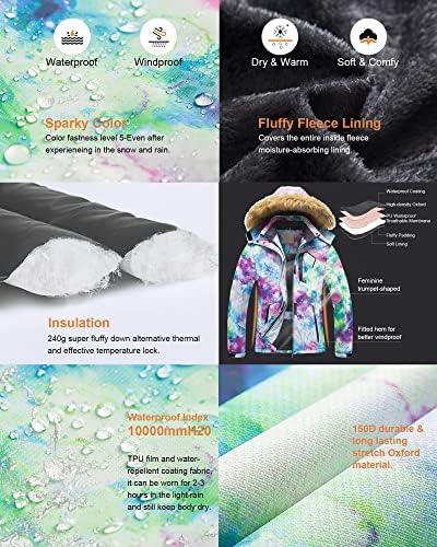 Pursky Women's Waterproof Ski Jacket Winter Snow Coats Fur Hooded Raincoat Parka