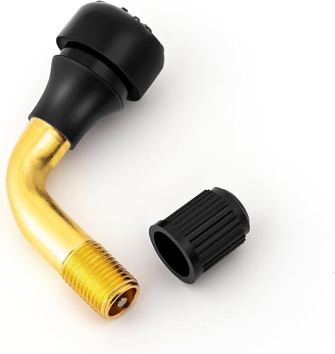 2-Pcs PVR50 Valve Stem Bent 90 Degree Angled, Brass Stem, Snap-in Rubber Base, Compatible with Most Tubeless Tire Rim, Motorcycle Scooter ATV (Applicable Diameter 8.8mm)