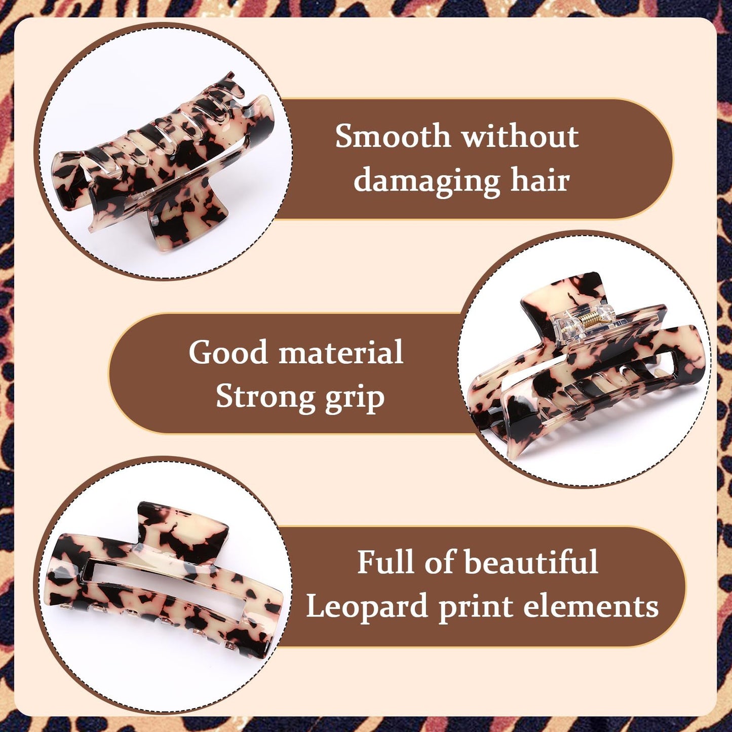 4Pcs Tortoise Hair Claw Clips, Acetate Hair Claw Clip Acrylic French Hair Banana Barrettes Jaw Clips, Stylish Hair Accessories For Women 3.15 Inch Fashion Strong Hold For Thick Thin Hair,442-9838-G14