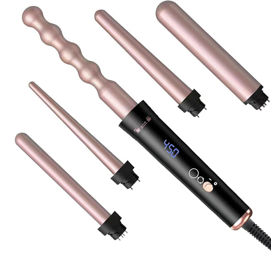 5-in-1 Curling Iron Set, Curling Wand Set With LCD Digital Display And Interchangeable 5 Curling Irons For All Hair Types - Black