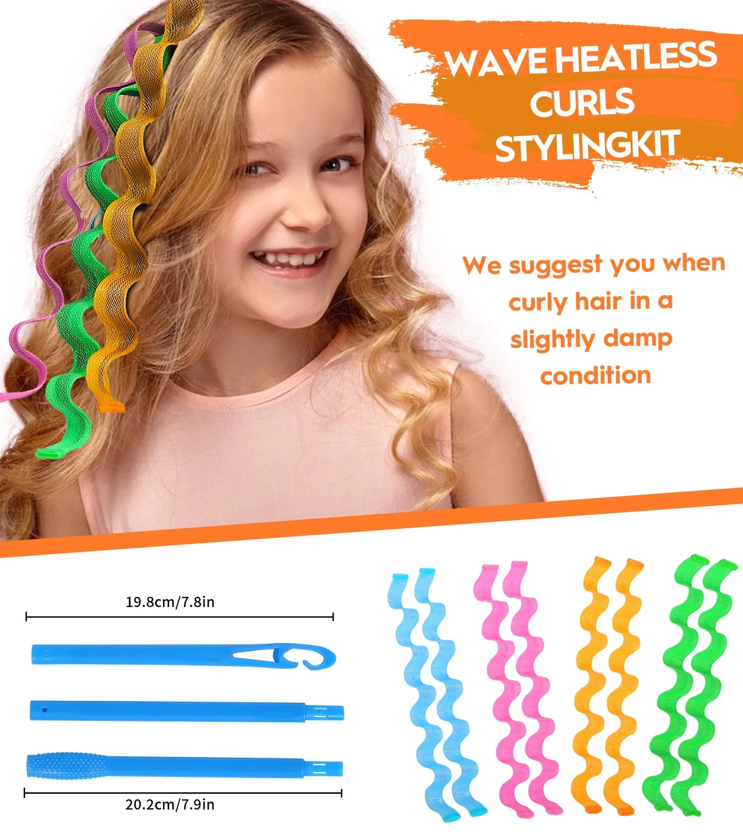 ヒートレス ヘアカーラー ウェーブカール スタイリングキット 女性用 女の子用 ヘアケア - 30個 - 6色 - 55cm 11.81インチ