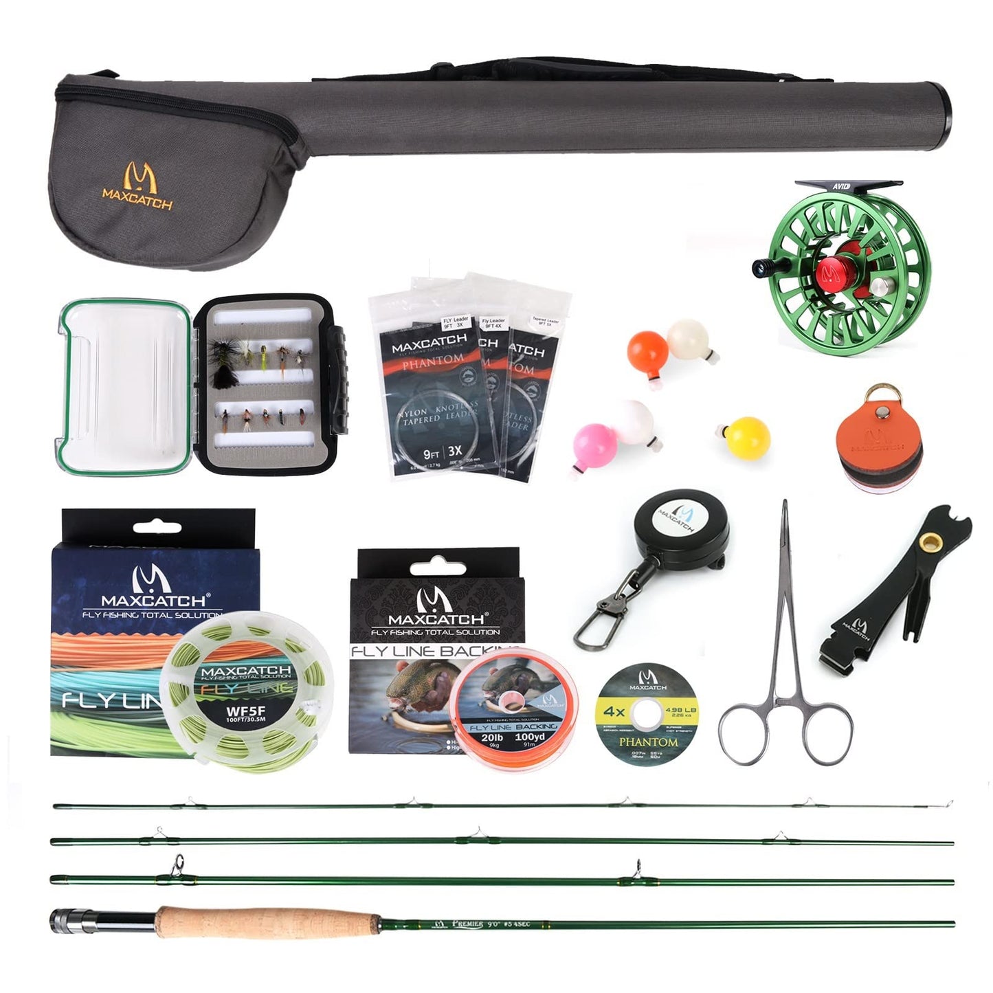 M MAXIMUMCATCH Maxcatch Premier Fishing Rod and Reel Combo Complete 9 Fishing Outfit (Premier Rod+Green AVID Reel 8 wt -9 Full-Handle Rod7/8 Reel)