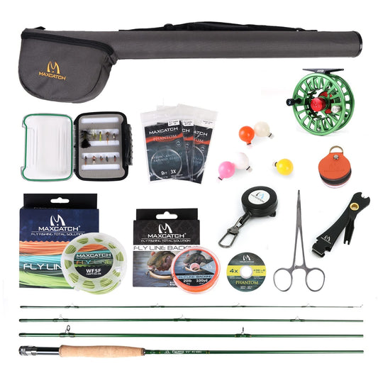 M MAXIMUMCATCH Maxcatch Premier 釣り竿とリールコンボ フル9点釣りセット (Premier ロッド+グリーンAVIDリール 8wt -9 フルハンドルロッド7/8 リール)