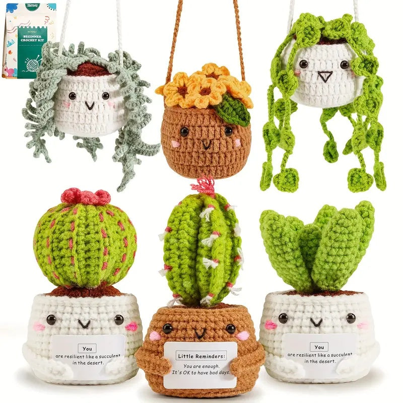 Crochet Kit  Crochet Kit For Beginners Emotional Support Succulent Crochet & Knitting Kit With Step By Step Video Lessons  6pcs Succulent Crochet Kit With Crochet Accessories