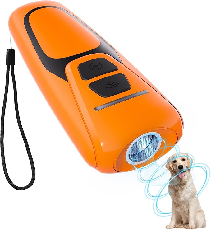 Dog Bark Deterrent Devices, Ultrasonic Anti Barking Device for Dogs, Up to 50FT Long Range Rechargeable Bark Control Safe for Dogs & Human Portable Indoor Outdoor (Orange, 4.5 x 2 x 1 inches)