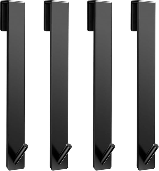 Shower Door Hooks(10 Inch),Extended Over Door Hooks for Bathroom Frameless Glass Shower Door,Stainless Steel Towel Hooks,Heavy Duty Rack Hooks for Robe,Towel-4 Pack-Black