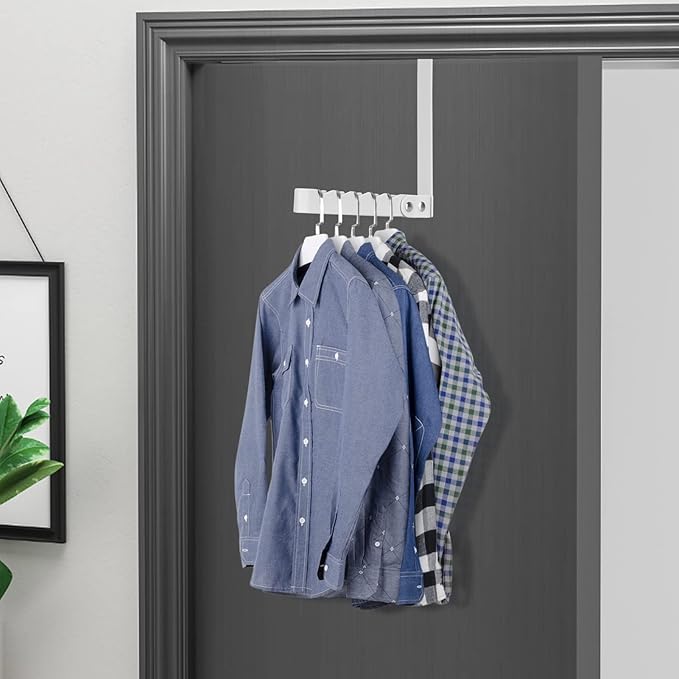 FYY Over The Door Hooks Hanger, 2 Pack Collapsible Folding Over The Door Organizer Rack Space Saving Hanging Storage Hanger for Clothes, Coats, Towels for Bedroom Bathroom White