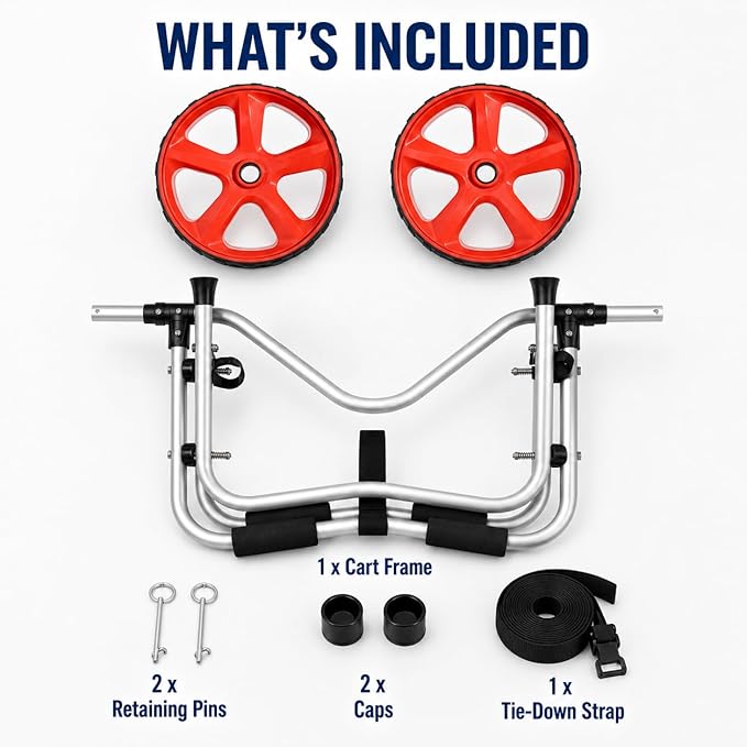 Kayak Cart with 10" Flat-Free 4-Inch Wide Wheels, 230 lb Heavy Duty Kayak Dolly Carrier, Foldable Aluminum Canoe Trolley with Tie Down Strap, Padded Bunk Support for Kayaks Canoes Paddle Boards