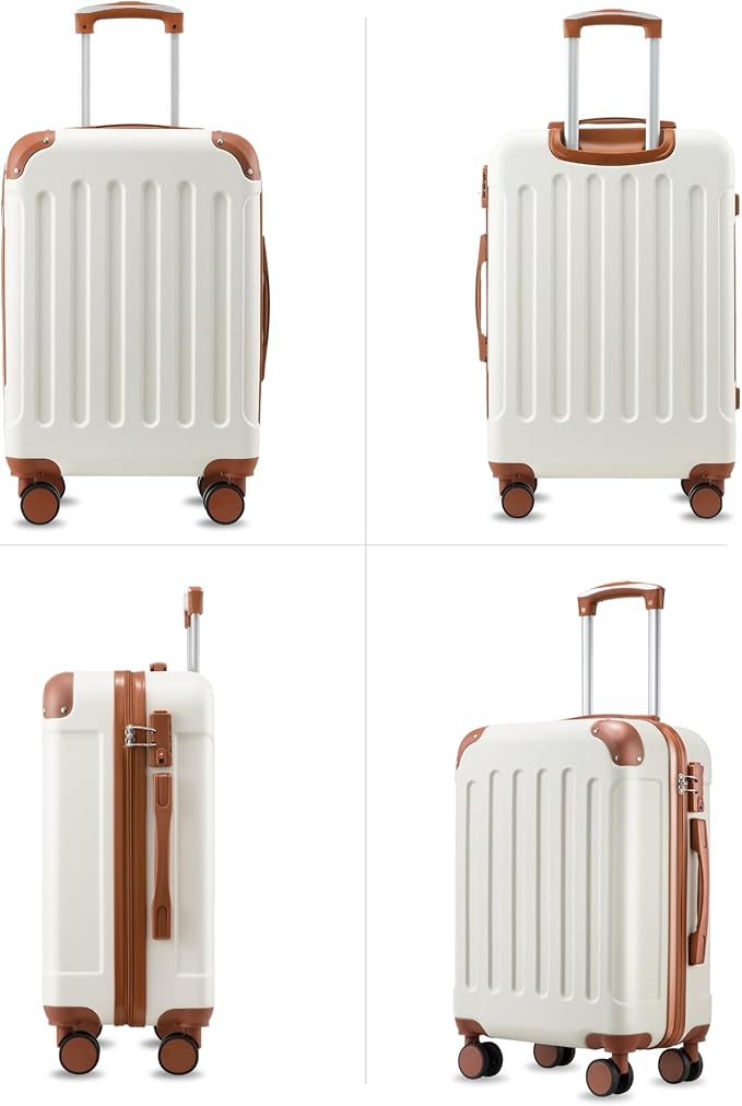 機内持ち込み手荷物 22x14x9 航空会社承認済み、ハードサイドスーツケース キャスター付き、TSA承認済み、トートバッグ、ホワイトブラウン