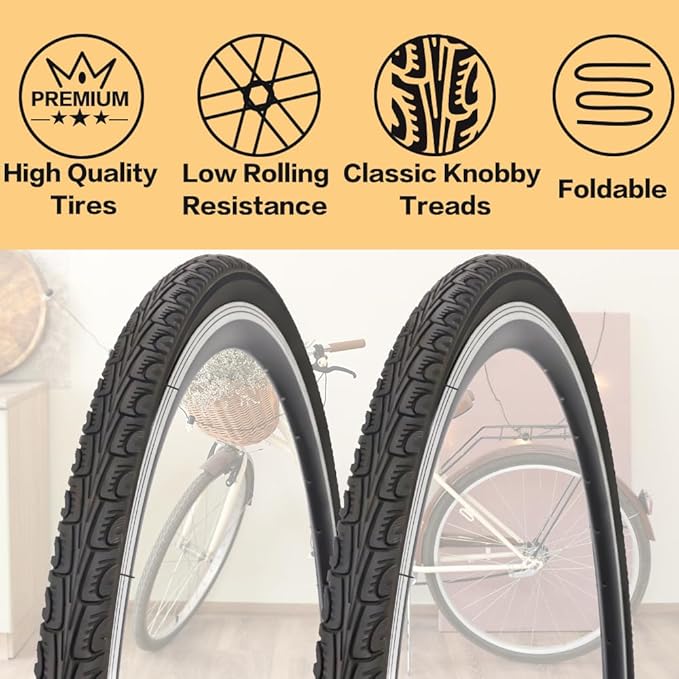 700x35C Bike Tire Foldable Replacement Tires with or Without Bike Tubes and Tire Levers for Road Bicycle