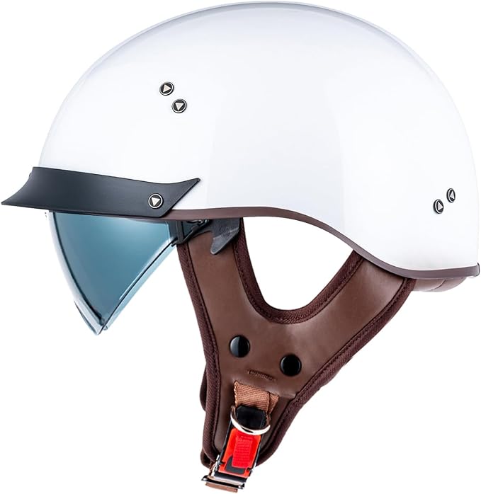 VCOROS Half Helmet Motorcycle DOT Approved Open Face Helmet with Sun Visor and Quick Release Buckle for Adults Men and Women (F-07 White, XL)