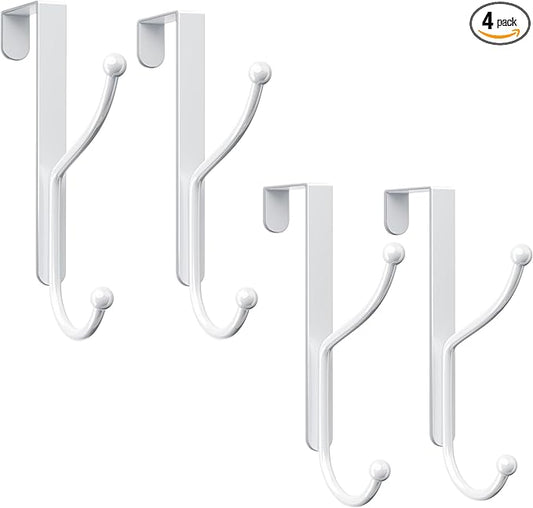 niffgaff Over Door Hook 4-Pack, Heavy Duty Door Hanger, Fits Interior Doors 1.4 Inches Thick, Organize Coats, Hats, Towels, and Bags for Entryways, Bathrooms, Bedrooms, and Kitchens, White