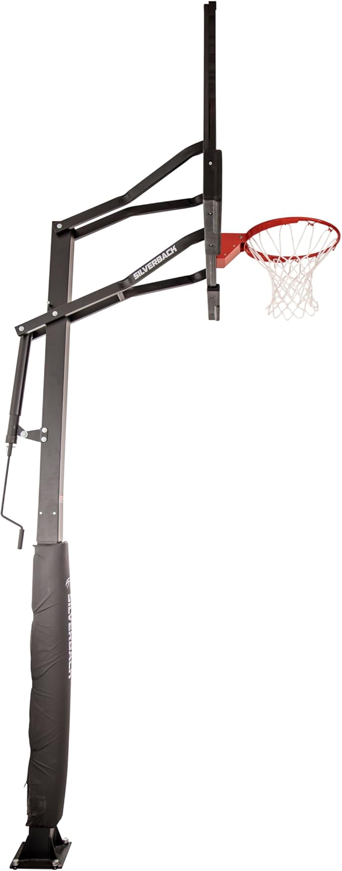 Silverback Height Adjustable In-Ground Basketball Hoop with Tempered Glass Backboard, Pro-Style Breakaway Rim & Backboard Pad