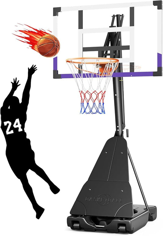 TONBUX Basketball Hoop Outdoor 44/48 Inch Shatterproof PC Backboard, 5.25-10FT Stepless Adjustable Height, Portable Basketball Hoop for Kids/Teens/Adults in Backyard, Driveway and Indoor