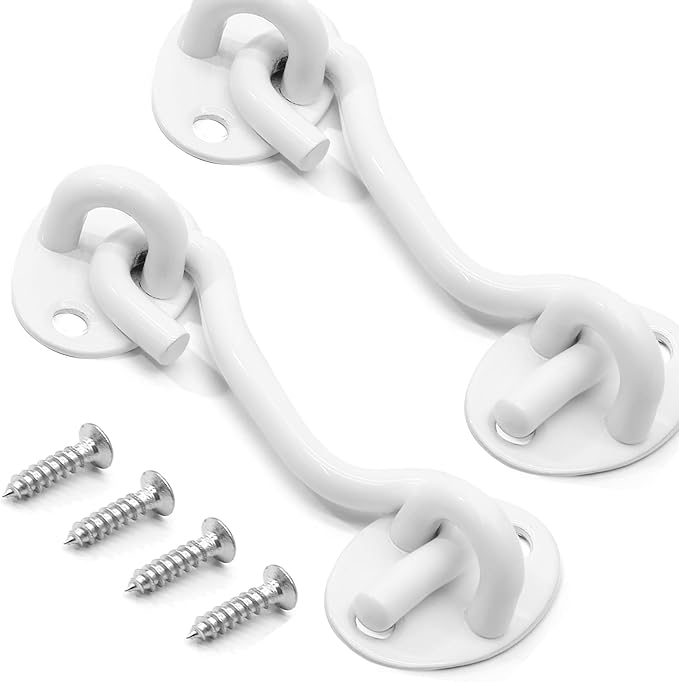 Biaungdo Heavy Duty Hook and Eye Latch, 3 Inch White Privacy Hook Barn Door Lock Easy Lock, Stainless Steel Gate Latch for Doors/Windows/Sheds/Gates/Fences/Closets/Cabinets, 2 Pack