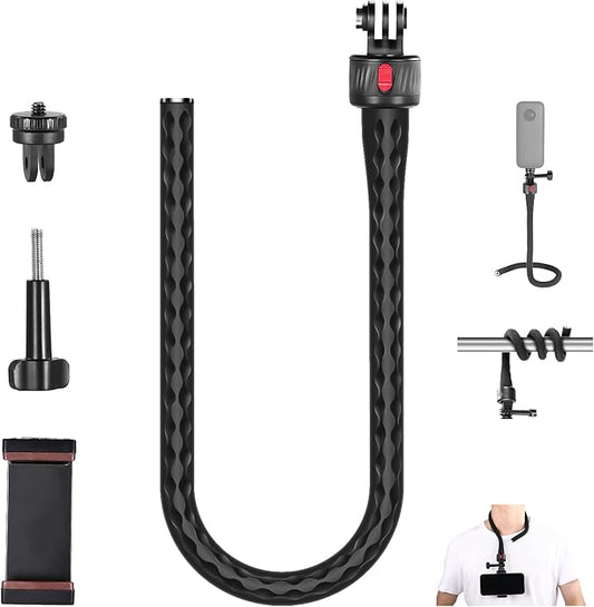 NEEWER Flexible Phone Holder with Magnetic Quick Release Camera Mount Compatible with Insta360 DJI Action 4 iPhone, Bendable Selfie Stick for Shopping Cart/Stroller/Treadmill/Gym, GP-17