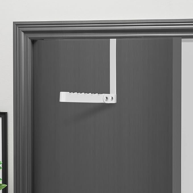 FYY Over The Door Hooks Hanger, 2 Pack Collapsible Folding Over The Door Organizer Rack Space Saving Hanging Storage Hanger for Clothes, Coats, Towels for Bedroom Bathroom White
