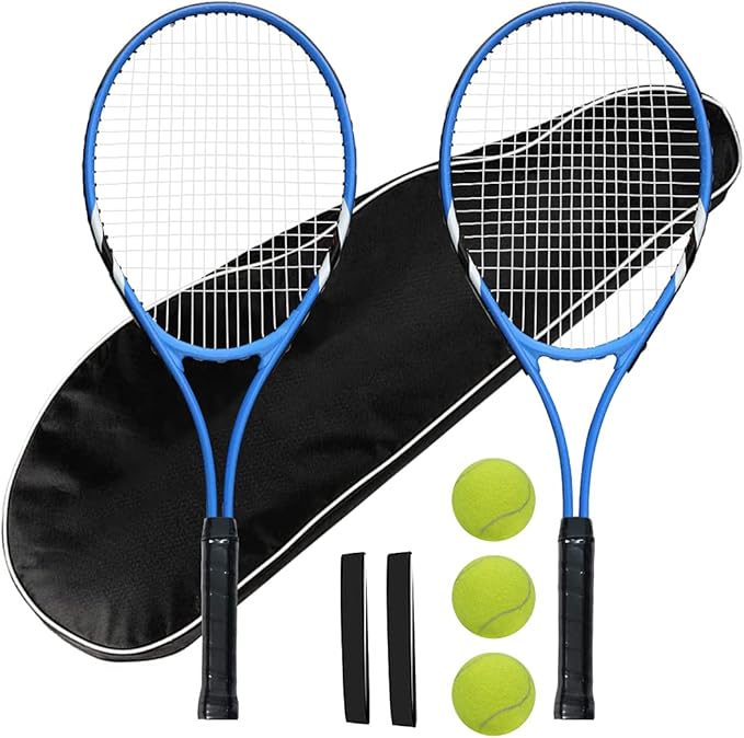 Tennis Rackets 2 Players Recreational for Beginners,Pre-Strung 27 Inch Light Adult Racquet Set for Women Men with Tennis Balls,Overgrips and Carry Bag