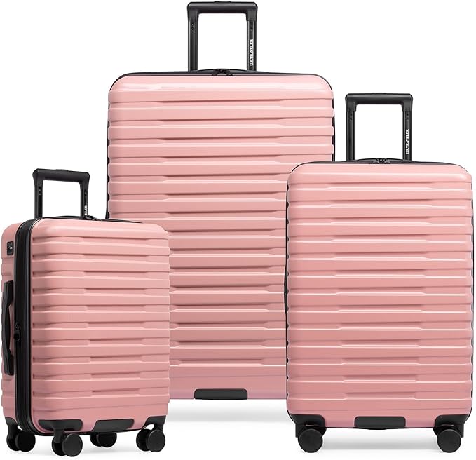 U.S. Traveler Boren 拡張可能ハードサイド 頑丈な旅行用荷物 8つのスピナーホイール付き ローズピンク 3ピースセット
