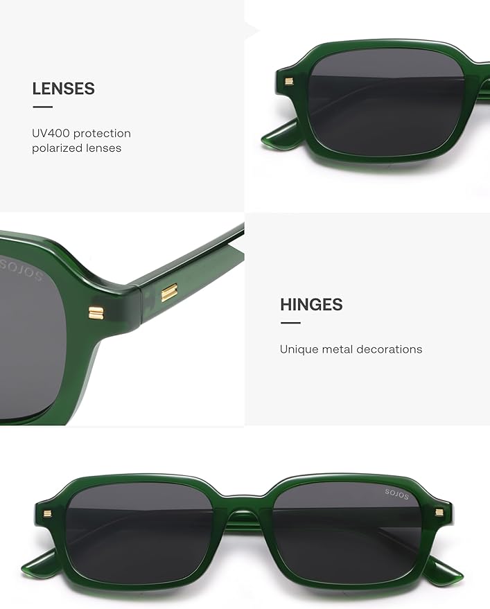 SOJOS Trendy Rectangle Polarized Sunglasses Womens Mens, Small Retro Fashion Thin Slim Square Sunnies SJ2610