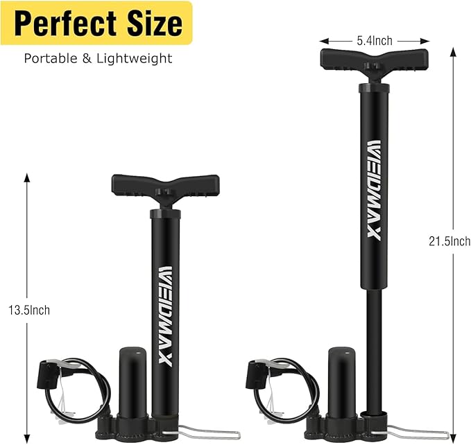 Bike Pump Portable, Bike Tire Inflator, Bicycle Hand Air Pump with Presta and Schrader, Ball Pump Inflator Bicycle Floor Pump Suitable for Baby Stroller Tires, Balls, Road and Mountain Bikes