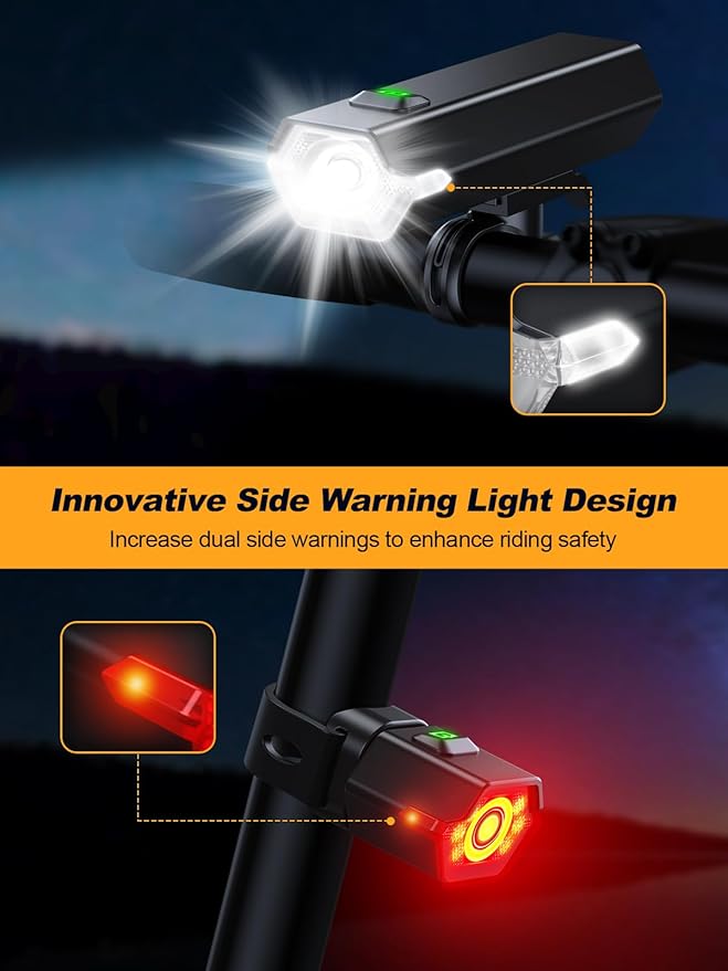 Cuvccn 2026 New 1000 Lumen Super Bright Bike Lights with Side Light, 4+6 Modes Rechargeable Bicycle Lights Front & Rear, IP65 Waterproof Bike Headlight for Day/Night Riding Safety, Scooter Accessories