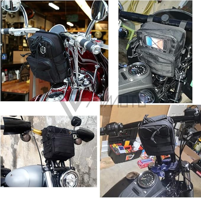 Universal Club Style Utility Molle Traveller Bar Handlebar T-Bar Bag Handle Bags, Fit For Harley Dyna Street Bob FXBB Softail Sportster, Tool Pouch Trunk Storage Bag, Black (DSCBB000-HD)