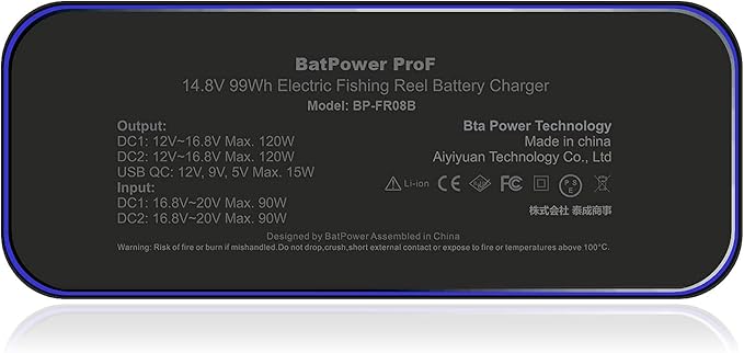 BatPower 7.8-15Ah Prof Electric Fishing Reel Battery for Daiwa Tanacom 1200 1000 800 750 500 Seaborg 500MJ, Shimano BeastMaster ForceMaster Leobritz with Charger