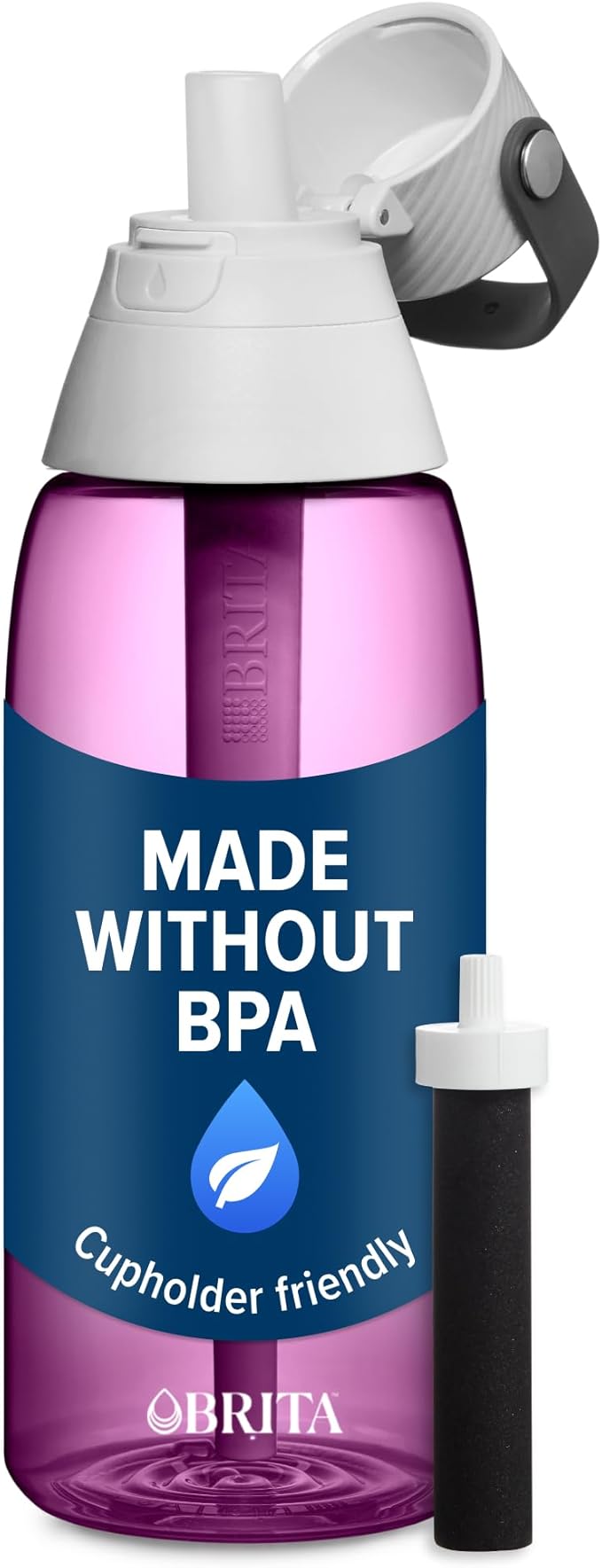 Brita ハードサイド プラスチック プレミアム フィルター付きウォーターボトル、BPAフリー、再利用可能、ペットボトル300本分の代わり、フィルター寿命2ヶ月または40ガロン、フィルター1個付属、オーキッド - 36オンス