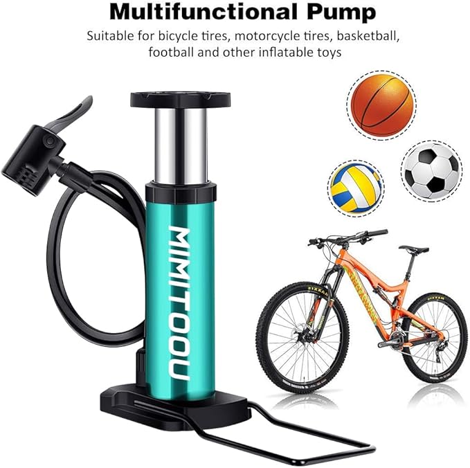 Bike Pump, Mini Bicycle Pump Portable Bike Floor Pump with Presta and Schrader Valves Aluminum Alloy Floor Bicycle Air Pump Compact Mini Bike Tire Pump, Extra Valve and Gas Needle for All Bike