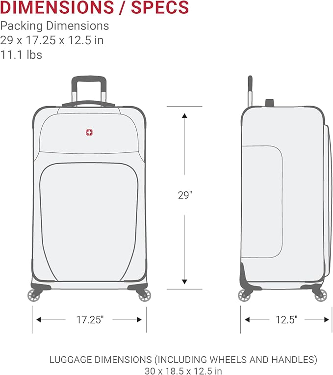 SwissGear Sion Softside Expandable Luggage – Large Checked Suitcase with 360 Degree Wheels & Retractable Handle – 29 Inch, Perfect for 7-9 Night Trips – Pewter