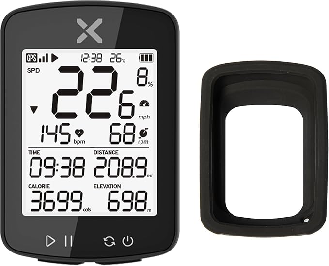 XOSS G+ Gen2 GPS Bike Computer ANT+/ Bluetooth IPX7 Waterproof Cycling Computer Rechargeable Bicycle Speedometer Odometer with 2.2 inch LCD Screen, 28 hrs Long Battery Life Fits All Bikes