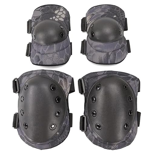 Military Tactical Knee Pad Elbow Pad Set Airsoft Knee Elbow Protective Pads Combat Paintball Skate Outdoor Sports Safety Guard Gear (Black Python Pattern, M, 4pcs Set)