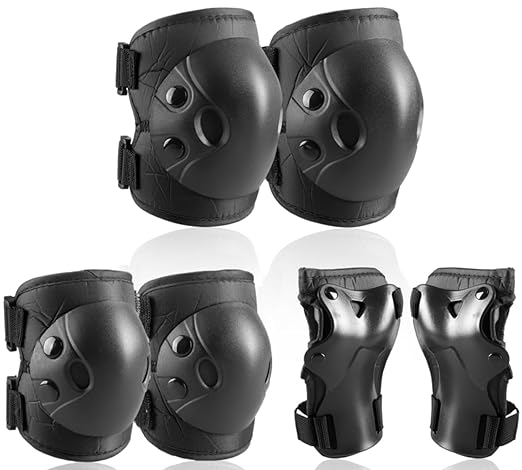 Cockchafer Kids and Youth Knee Elbow Wrist Guards Protective Gear Set for Skateboarding, Roller Skating, Inline Skating, Scooter Riding, BMX Biking (Black, Medium)