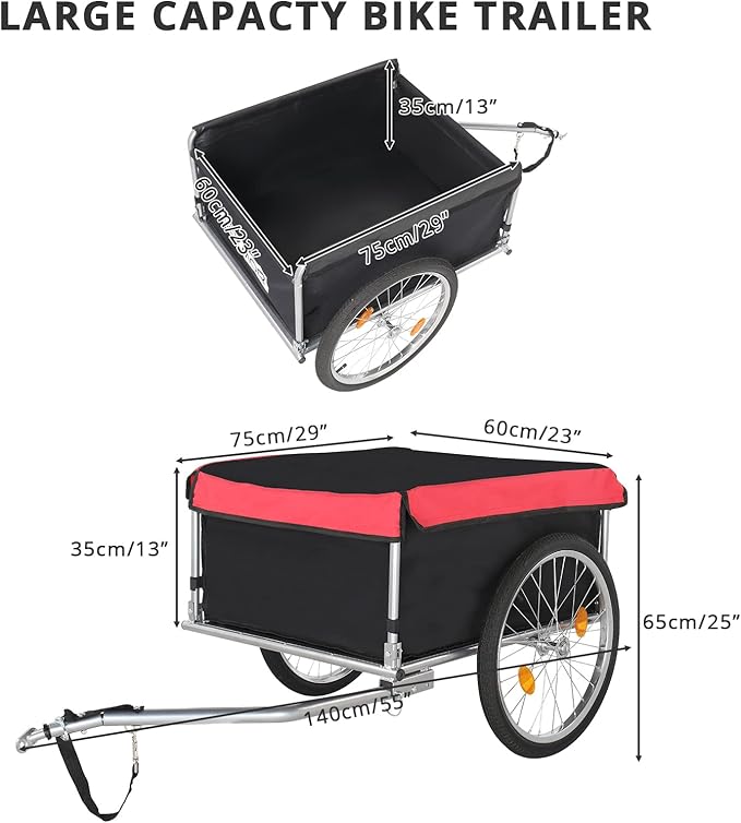 PEXMOR Bike Cargo Trailer, Foldable Bicycle Cart Bike Wagon Trailer w/Universal Bike Hitch & 20" Quick Release Wheel, Folding Bike Luggage Carrier w/Waterproof Cover, Large Loading Bike Storage Cart