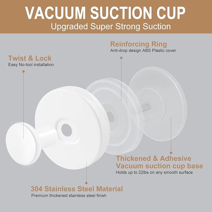 ZESLMG White Suction Cup Hooks for Glass Window, Shower Hook for Inside Shower, Removable Towel Hooks for Bathroom Kitchen Wall Glass Door, Wreaths Loofah Suction Hook for Hanging, 4 Pack