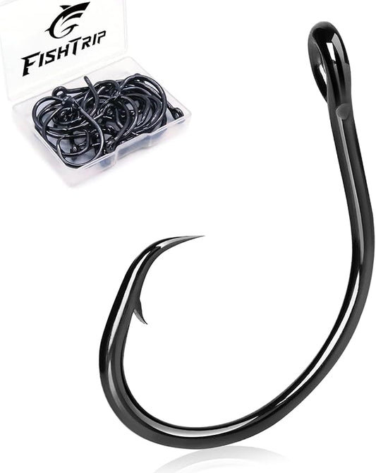 25pcs Circle Hooks Saltwater, in-Line 5X Strong Fishing Hooks for Saltwater & Freshwater, Live Bait Non-Offset Wide Gap Fish Hook for Catfish, Striped, Bass, Salmon, Mackerel, Tuna