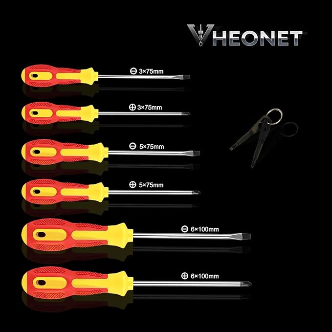 Screwdriver Sets : 6-Piece Magnetic Screwdriver Set with 4-in-1 Keychain Tool | Includes Phillips & Flat Head | Non-Slip Grip for DIY & Home Repair | Practical Gift (Red & Yellow)