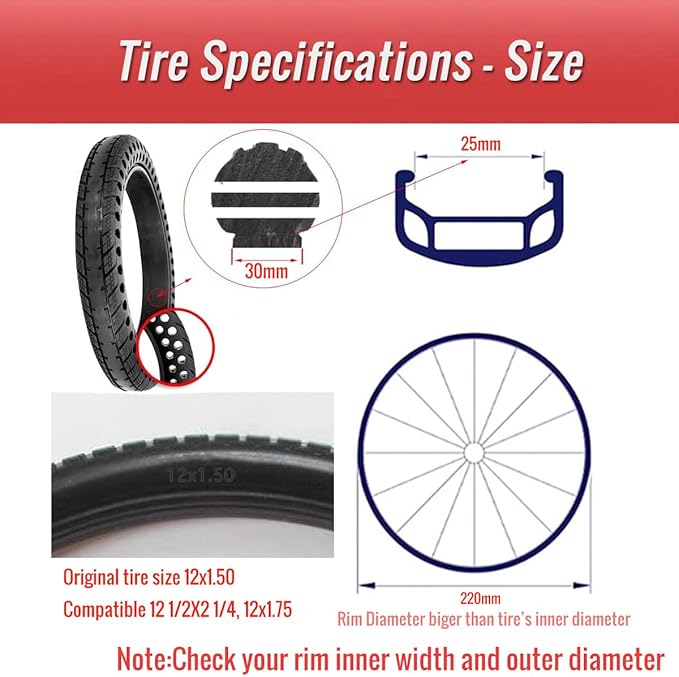 12 Inch Solid Tire for Kid Bike Folding Bike Electric Bike Anti Stab Explosion-Proof Airless Tires Tubeless Tyre 12x1/2x2 1/4 12x1.5