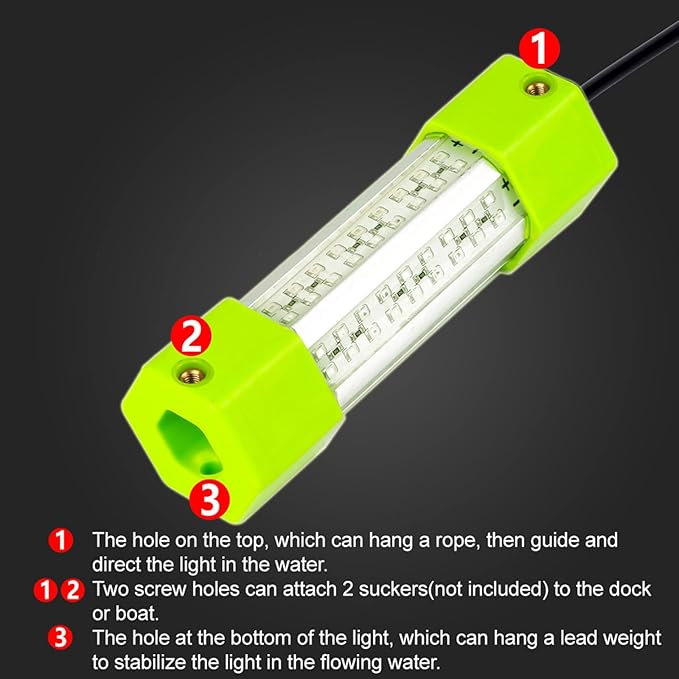 70W 130W DC 12V IP68 Waterproof Aluminum High Power Glowing Boat Fish Attractants Lure Green Submersible Fishing Lights LED Underwater For At Night Snook Crappie with Battery Clips Cigarette Charger Plug