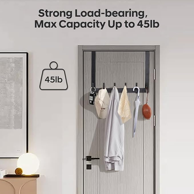 Over The Door Hooks - NO Nail Door Hanger Hook,NO Assembly REQUIERDE Coat Rack on Door with 12 Hooks,Over The Door Towel Racks for Bathroom,Bedroom,Kitchen,Hanging Towels,Coats (Black)