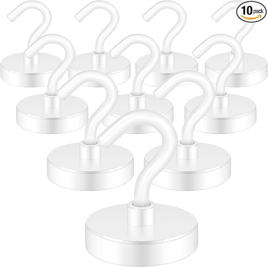 Neosmuk Magnetic Hooks, Heavy Duty 130lb+ Strong Magnet Hook for Cruise Cabins, Cruise Ship Essentials for Hanging, Metal Wall Refrigerator Hangers (White, 10 Pack)
