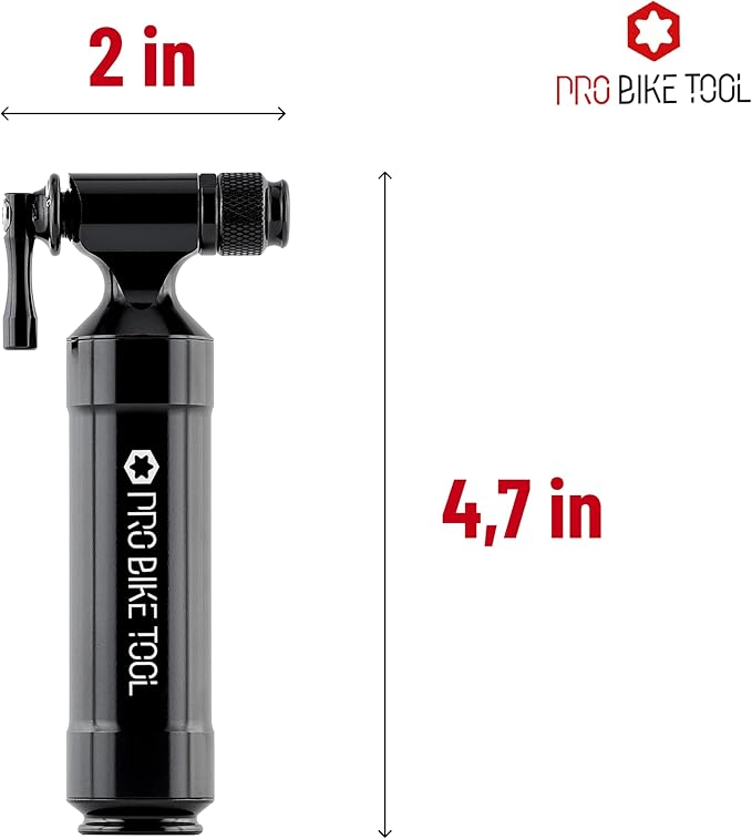 Pro Bike Tool CO2 Inflator with Cartridge Storage Canister Quick, Easy and Safe - for Presta and Schrader - Bicycle Tire Pump for Road and Mountain Bikes