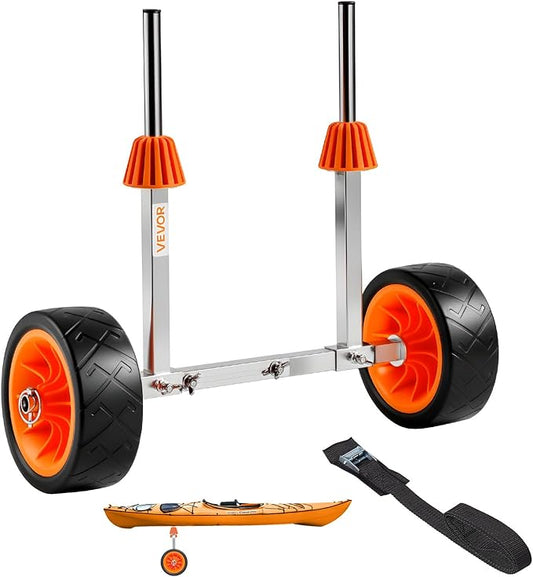 VEVOR Kayak Cart, 230/250lbs Canoe Cart Dolly with 7.5in/10in Solid Rubber Tires & Kickstand, Adjustable Width, Detachable Portable Watercraft Cart for Kayaks, Canoes, Paddle Boards