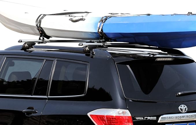 135LB Kayak Saddle, Aluminum Rustless Kayak Roof Rack with 1.5" Width Tie Down Straps for Carrier Canoe Boat Paddle Board Surfboard, to Mount on Car SUV Truck Crossbar