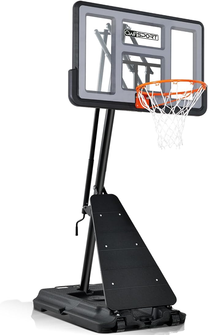 Basketball Hoop Outdoor 44&48 Inch Impact Backboard, 5.3-10FT Height Adjustable Basketball Hoop Goal System with Portable Wheels for Adults