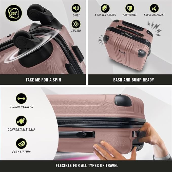 Kenneth Cole REACTION Out of Bounds Lightweight Hardshell 4-Wheel Spinner Luggage, Rose Gold, 24-Inch Checked
