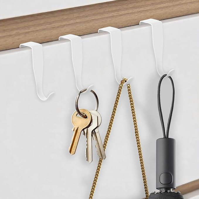 5 Pcs Over Cabinet Door Hooks Sturdy Single Metal Over Door Hanger Electroplate Metal Hook Cabinet Storage Hook for Hanging Towels Clothes Bags Cubicle Bathroom Use