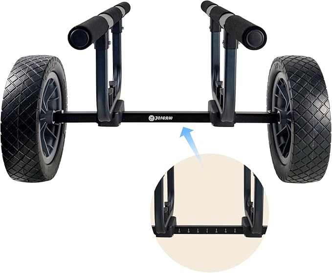 Heavy Duty Kayak Cart, Width Adjustable Canoe Cart with 12inch Flatfree Beach Wheels Boat Dolly Cart Transport Carrier